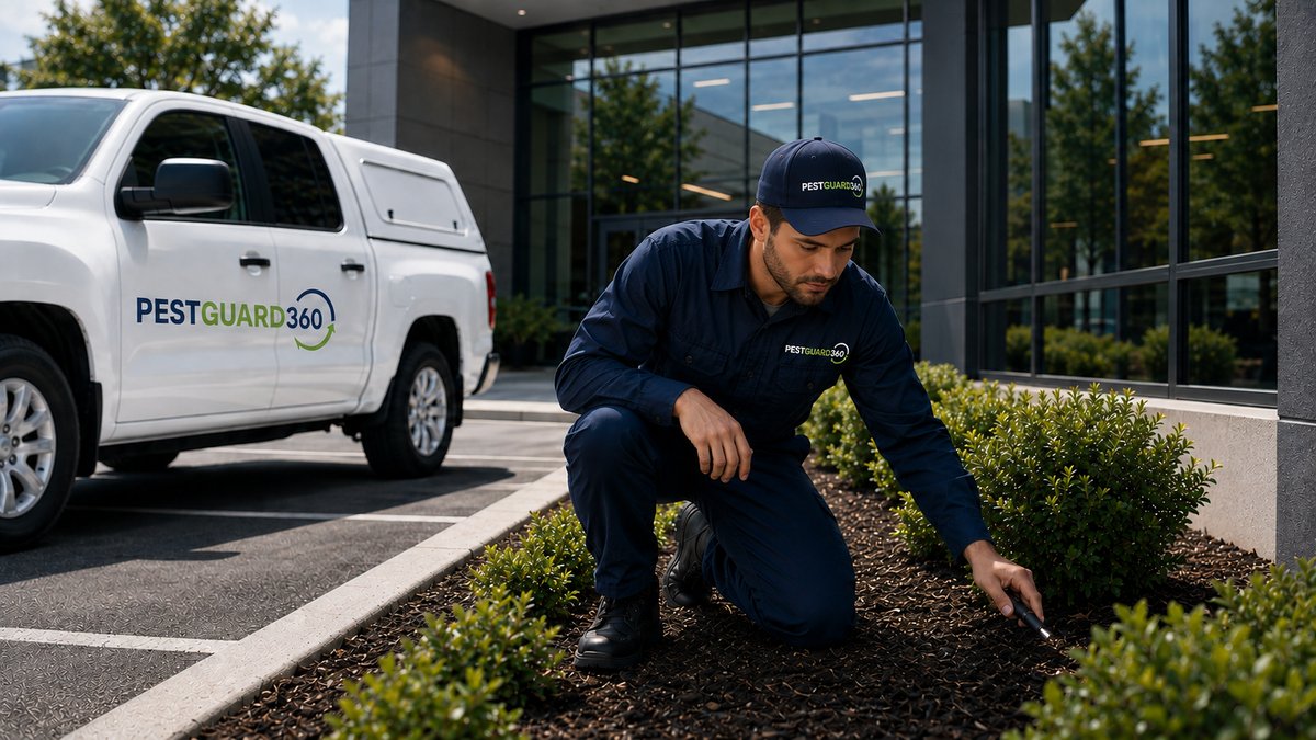 A Pest Guard 360 technician inspecting a commercial property
